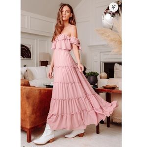 Lulu’s Blush Pink Off-the-Shoulder Maxi Dress